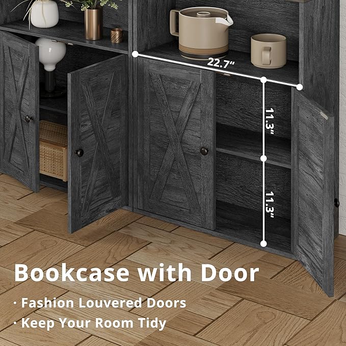 IRONCK Industrial Bookshelves and Bookcases with Doors 11.8 in Depth Floor Standing 5 Shelf Display Storage Shelves Tall Bookcase for Home, Office, Living Room