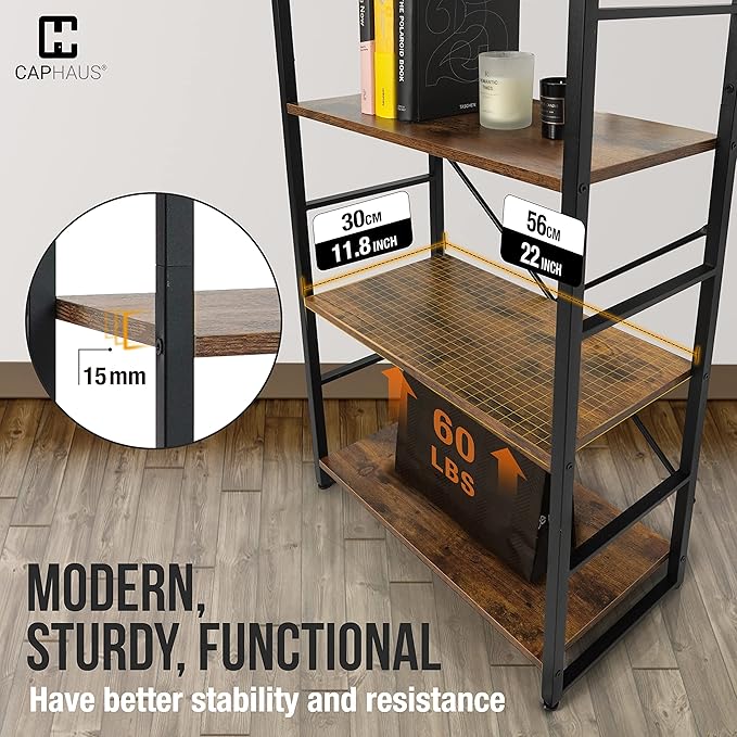 CAPHAUS 2 Tier Small Bookshelf, 24 Inch Width Free Standing Shelf, Industrial Book Shelves for Home Office, Bookcase Shelf Storage Organizer for Living Room, Rustic Oak Vintage Shelves & Metal Frame