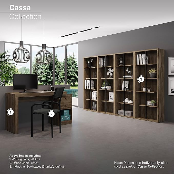 Expandable Desk with Storage Drawers & Open Shelf - Expands from 47 Inch to 57 Inch - Walnut Computer Desk with Printer Space - Modern Home Office Table with Drawers - Techni Mobili Blanco Collection