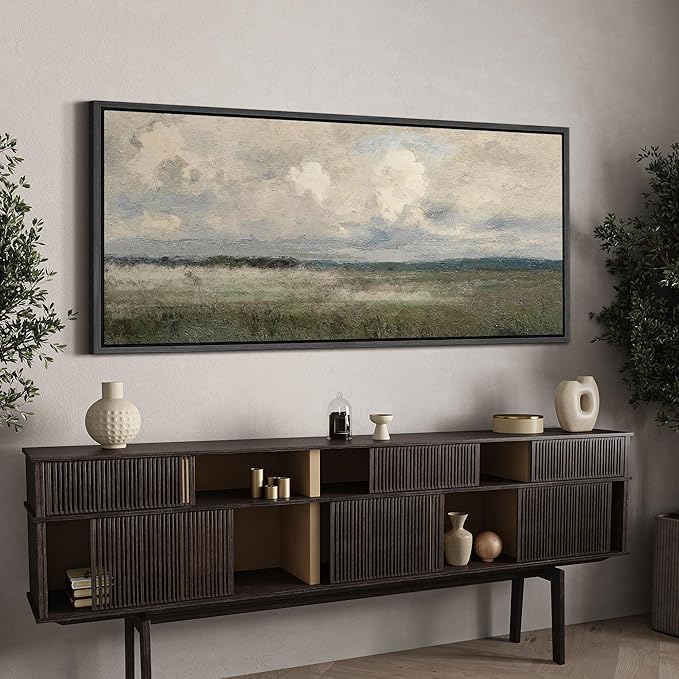 SIGNFORD Extra Large Framed Canvas Moody Overcast Landscape Illustrations Modern Art Calm Warm for Living Room, Bedroom, Office - 60"x30"