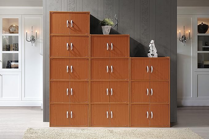 Hodedah 4-Shelf, 8-Door Bookcase Cabinet in Cherry