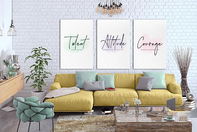 3 Piece Motivational Quotes Canvas Print Pictures Wall Decor, Framed Artwork for Home Office, 24"x36" x 3 Pcs