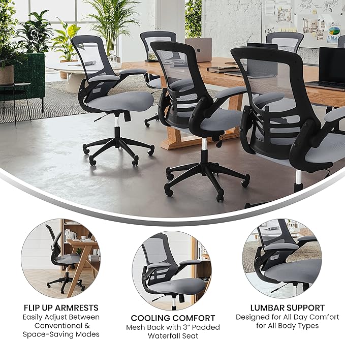 Flash Furniture Kelista Office Chair, Ergonomic, Mid-Back, Dark Gray Mesh with Swivel