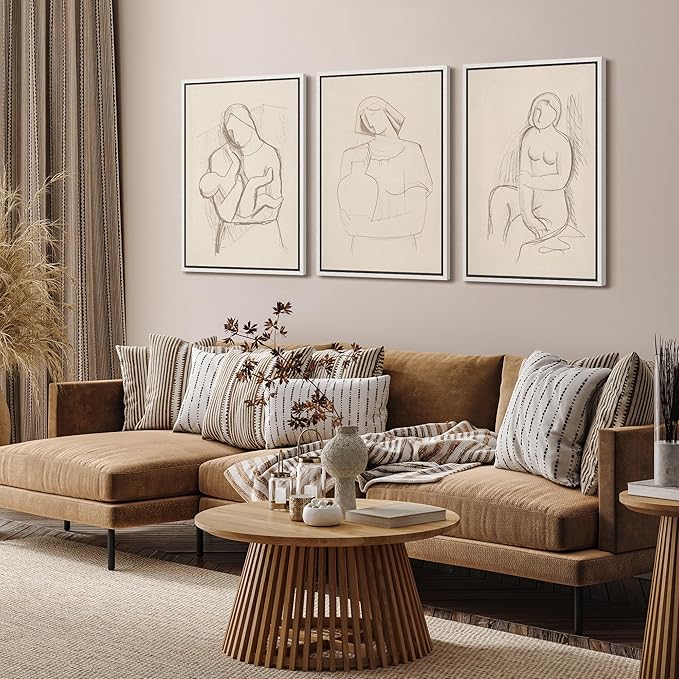 SIGNFORD Framed Wall Art Print Set Minimalist Figurative Line Drawing Modern Abstract Digital Art Modern Art Contemporary for Living Room, Bedroom, Office - 24"x36"x3 WHITE