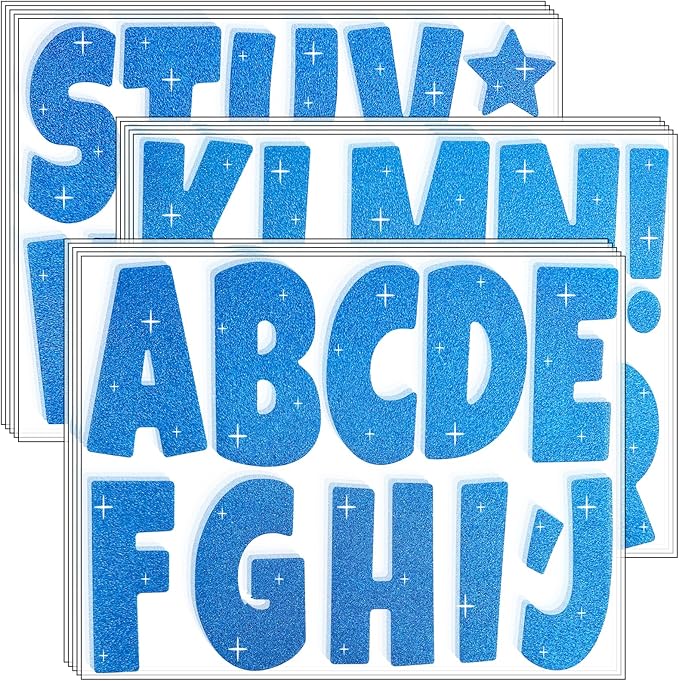 Glitter Bulletin Board Letters for Classroom Alphabet Poster Board Letters for Bulletin Board Display Home School Classroom Decor(Blue,4 Inch)
