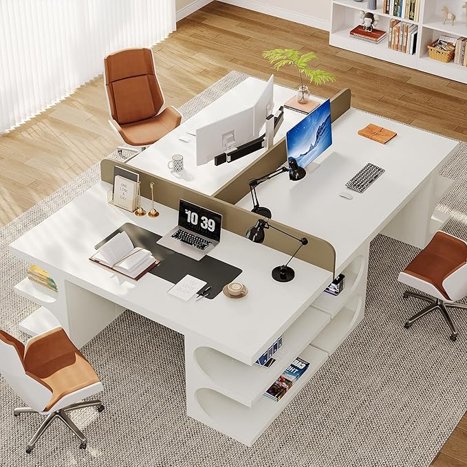 Tribesigns White Executive Office Desk, 63" Computer Desk with Storage Shelves, Modern Wood Study Writing Table, Large Workstation Business Furniture for Home Office (Table Only)