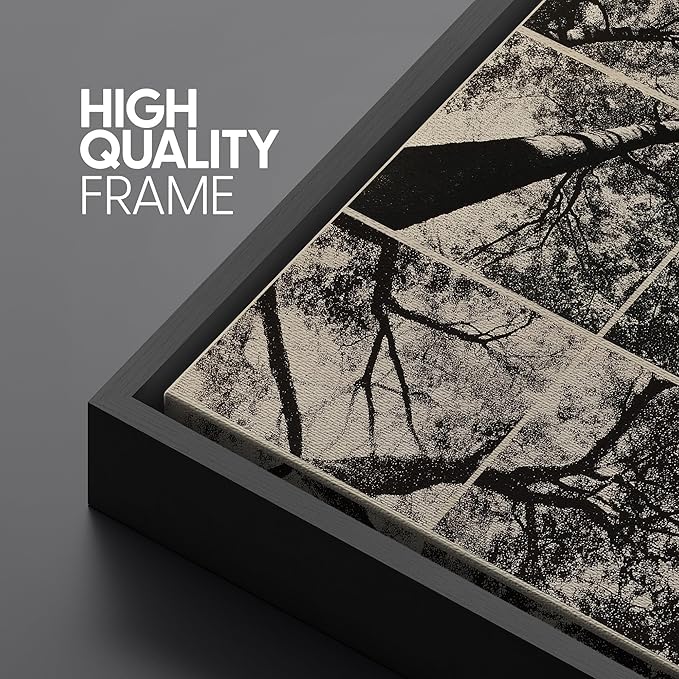 SIGNFORD Extra Large Framed Canvas Print Wall Art Black and White Forest Canopy Grid Collage Illustrations Modern Art Calm Warm for Living Room, Bedroom, Office - 60"x30"