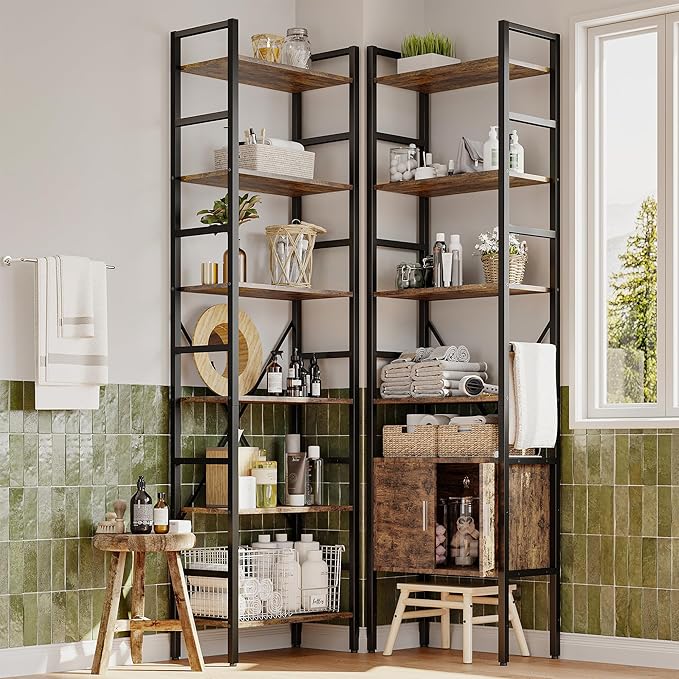 70x78 “ Triple 6 Tier Book Shelf, Industrial Large Bookcase with Storage Cabinet, Tall Bookshelf with 16 Open Display Shelves Metal Frame Furniture for Living Room Bedroom Home Office Brown