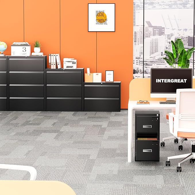 INTERGREAT 3 Drawer Lateral File Cabinet with Lock, 28" W Lateral Filing Cabinet for Legal/Letter A4 Size, Locking File Cabinets for Home Office, Assembly Require, Black