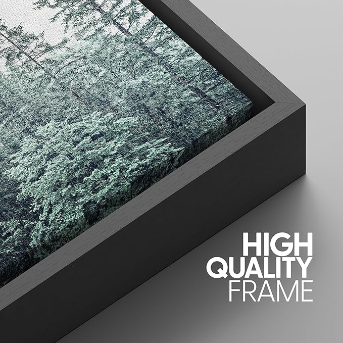 SIGNWIN Framed Canvas Print Wall Art Woodland Nursery Decor Set Film Grain Misty Mountain Pine Trees Nature Wilderness Modern Art Chic Landscape for Living Room, Bedroom, Office - 16"x24"x3 Black