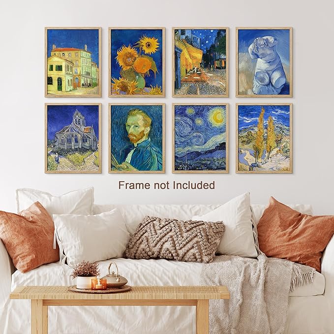 SIGNWIN Adhesive Canvas Poster Bathroom Decor 11"x14"x 8, Wall Art Room Decor Multicolor for Living Room, Bedroom, Office Vincent Van Gogh Sunflower Starry Night Vintage Illustrations Bohemian