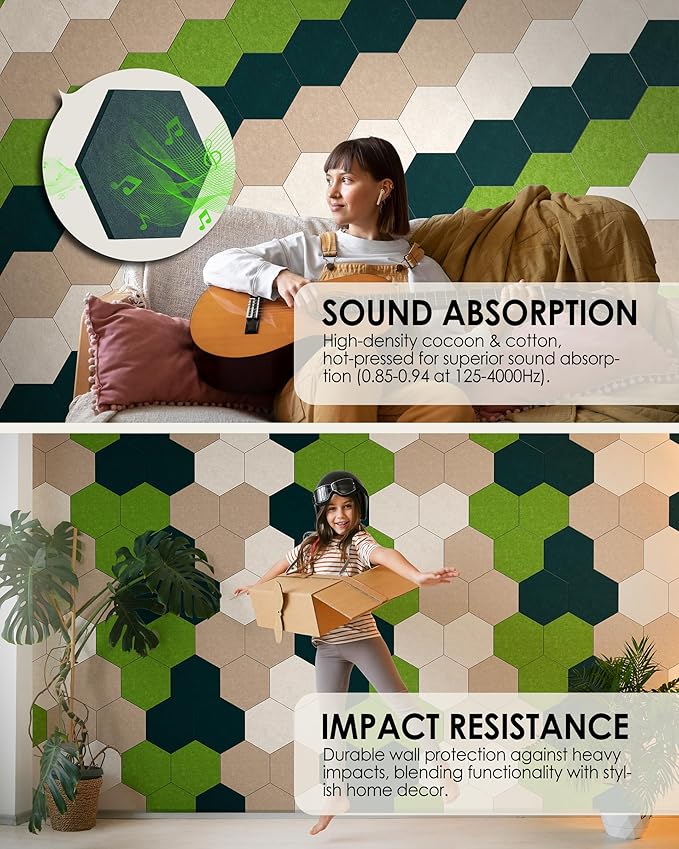 MaxGear 8Pcs Hexagon Felt Cork Board Tiles, Green Self-Adhesive DIY Bulletin Board Pin Board for Office School Home Wall Decor Stickers Photos Display Memos
