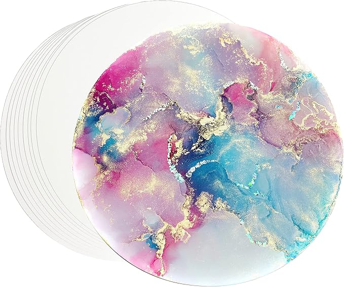 Alcohol Ink Synthetic Paper & Watercolor - Non-Absorbent, Heavy Weight & Tear Resistant - Forgiving - Many Inks Wipe Off Clean for Easy Reuse On White - White EVO Circle 10 Inch (10 Sheets)