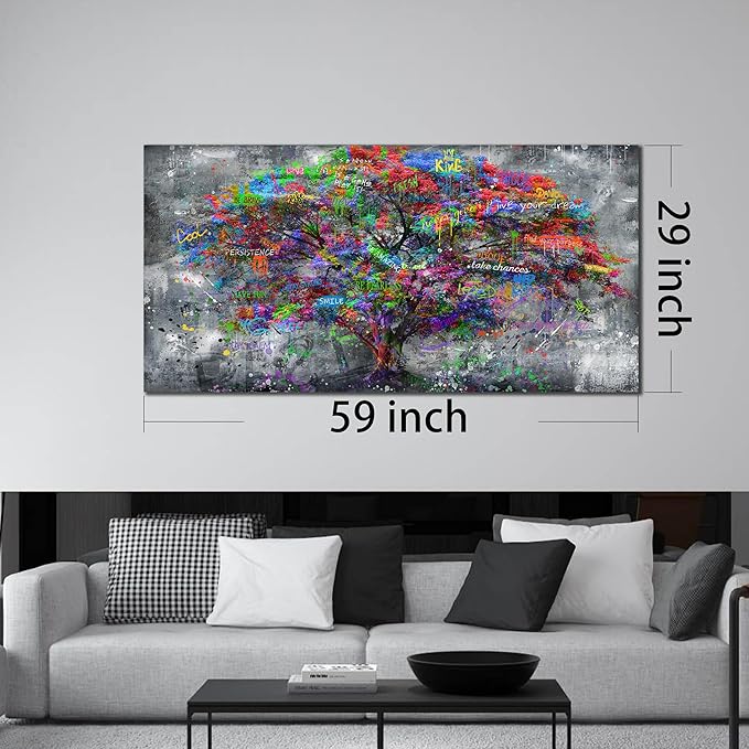 SIXTTART Tree Large Canvas Wall-Art For Living Room - Graffiti Forest Wall Art - Abstract Modern Home Office Wall Decor Ready to Hang Size 59" x 29"