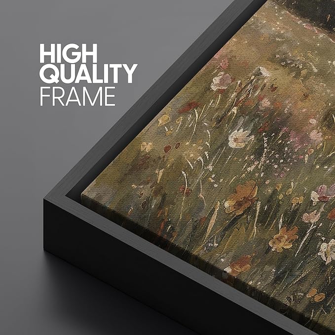 SIGNFORD Large Framed Canvas Pastoral Flower Field Landscape Classic Illustrations Modern Art Calm Warm for Living Room, Bedroom, Office - 60"x20"