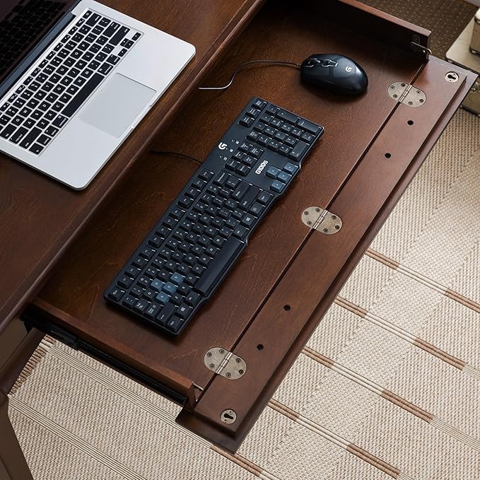 Leick Home Stratus Home Office Desk, Solid Wood, Drop-Front Keyboard Drawer, Easy Assembly, Writing Desk, Heartwood Cherry, 24.0 in. L x 42.0 in. W x 30.0 in. H, 22400