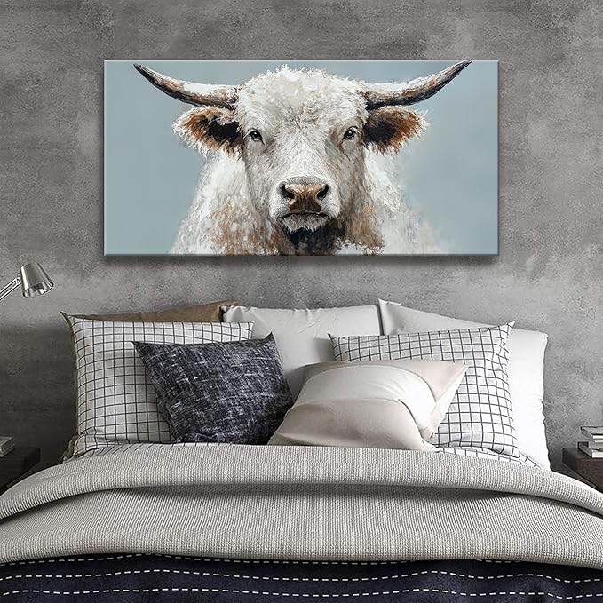 Wall Art Freedom Highland Cow Painting Wild Animal Cattle Canvas Art Wall Decor Print Artwork Longhorn Poster Prints Pictures For Bedroom Farmhouse Aesthetic Home Wall Decor 20 X 40 Inch