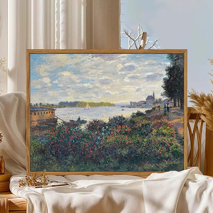 Framed Claude Monet Wall Art – Vintage Landscape Painting Wall Decor, Impressionist Living Room Wall Art, Classic Aesthetic Canvas Prints for Bedroom Kitchen Bathroom – 12"x16"
