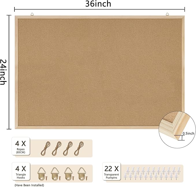 Cork Board 2Pack,36x24 Bulletin Board for Office with Pin Oak Wood Boards, Message Board or Vision Board.