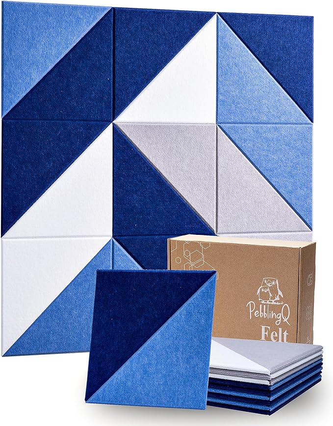 Felt Wall Tiles Bulletin Board, Marine Blue White Panels, Modular Decorative Boards for Home Office, Kids Room, Nursery, DIY Geometric Art Display, 18 Pack 11.8" Triangle Tiles (Marine)