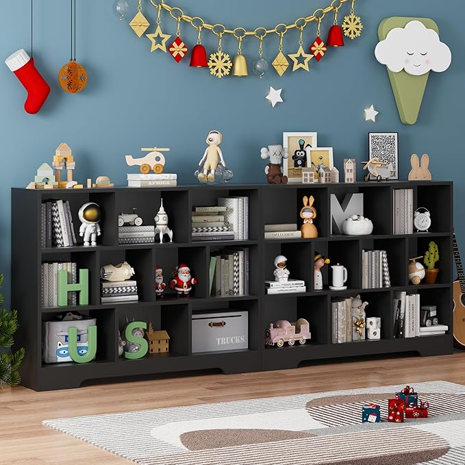 Book Shelf, 10 Cubes Storage Organizer, 3-Tier Open Shelf Wooden Bookcase, Freestanding Balck Bookshelf Cube Shelf for Bedroom, Living Room, Home Office