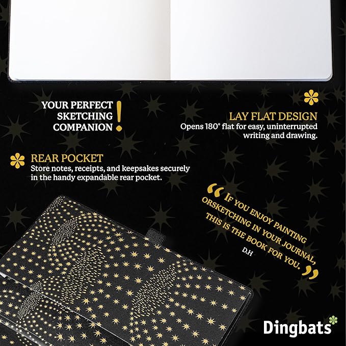 Dingbats* Pro Plain Large B5 Notebook - Black Textile Cover, Thread-Bound Writing Journal - for Work, Travel - Pocket, Elastic Closure, Bookmark
