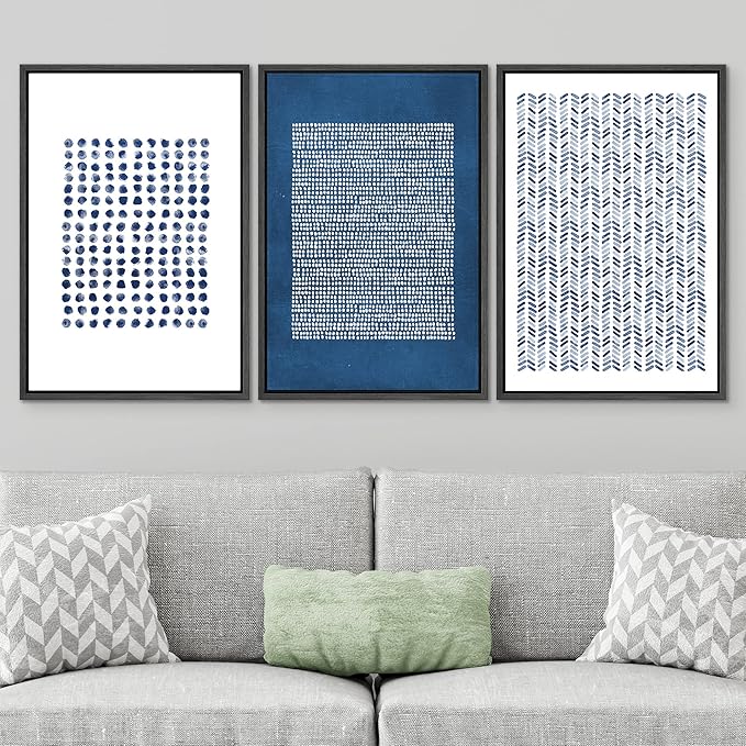 SIGNWIN Framed Canvas Print Wall Art Set Blue Geometric Pattern Landscape Abstract Shapes Illustrations Modern Art Decorative Boho Relax/Zen Nordic for Living Room, Bedroom, Office - 24"x36"x3 Black