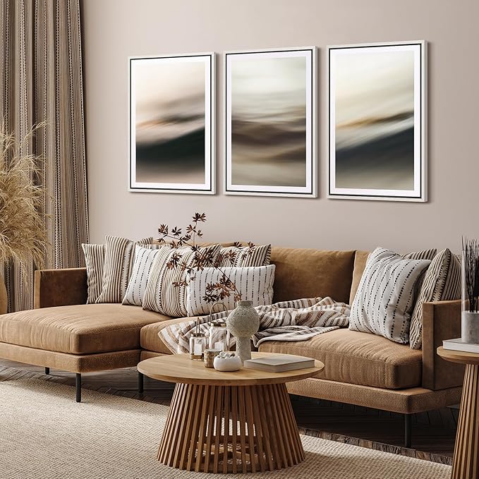 SIGNFORD Framed Wall Art Print Set Neutral Coastal Abstract Minimalist Ocean-Inspired Digital Art Modern Art Contemporary for Living Room, Bedroom, Office - 24"x36"x3 White