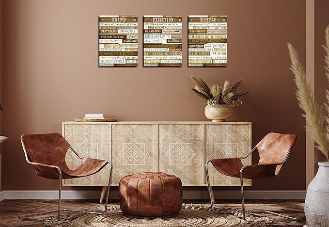 CGXART Motivational Wall-Decor - Brown Inspirational Posters - 3 Piece Canvas Wall Art For Bedroom Ready To Hang Size 12" x 16"