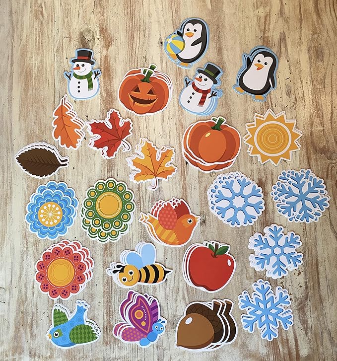 Peachy Keen Crafts 96 Pack - Spring, Fall, Winter Bulletin Board Classroom Decorations - Laminated On Both Sides