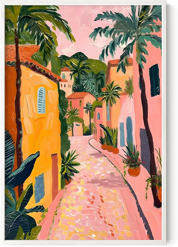 HAUS AND HUES Floral Art Wall Decor - Wildflowers Wall Art for Living Room, Floral Artwork for Bedroom Walls, Flower Painting for College Girls Dorm Room (Palm Tree City, White Frame, 24x36)