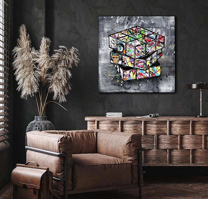 SIXTTART Graffiti Wall-Art - Banksy Canvas Wall Art For Living Room Large Size - Abstract Art Wall Decor - Street Pop Art Modern Art Wall Decor 30" W x 30" H Stretched And Framed Ready To Hang