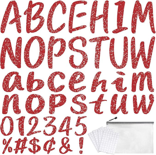 273 Pcs 4 Inch Glitter Bulletin Board Letters Set - Poster Board Letter Cutouts with Alphabet, Symbols, Numbers, Storage Bag - Classroom Decor, DIY Projects, Teacher Supplies, Office (Red)