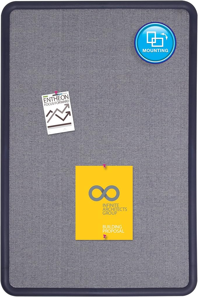 Quartet Bulletin Board, Fabric, 3 x 2 Feet, Office Bulletin Boards, Contour Navy Blue Plastic Frame (7693BE)