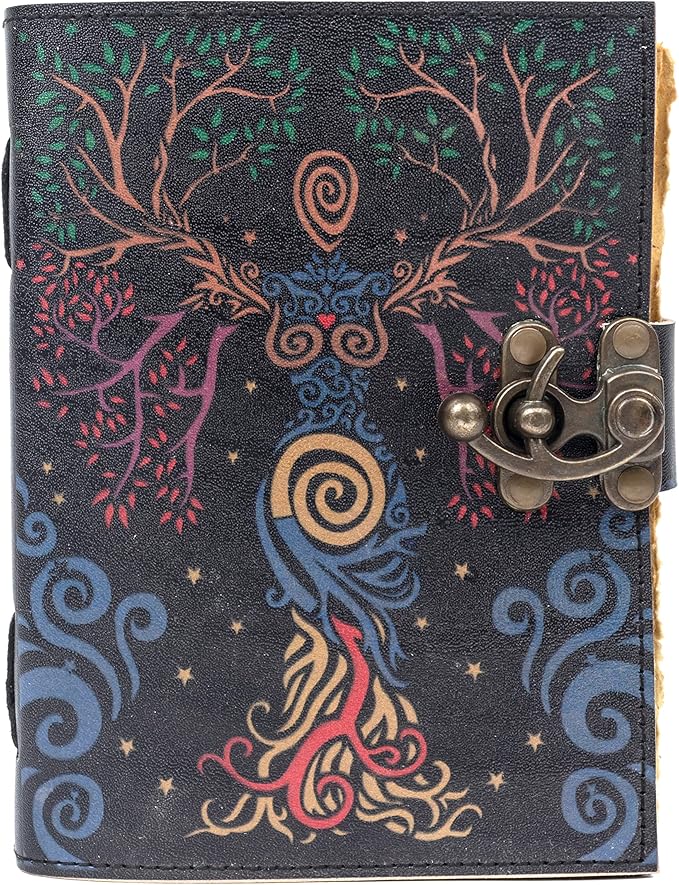 TUZECH Book of Spells Leather Bound Journal Deckle Edge Paper Grimoire Printed Diary Third Eye witchcraft supply and Witch Spell Notebook Antique Vintage Book for Men and Women (Blue Lady)