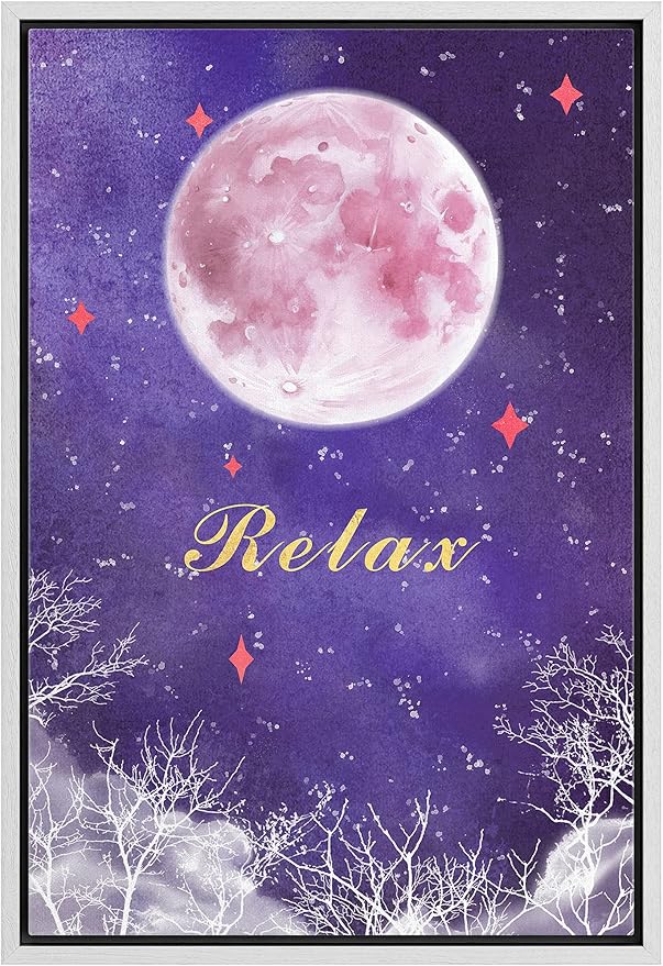 IDEA4WALL Framed Canvas Print Wall Art Tranquil Watercolor Galaxy with Pink Moon Astronomy & Space Sky Illustrations Modern Art Glam Colorful Ultra for Living Room, Bedroom, Office - 24"x36" WHITE
