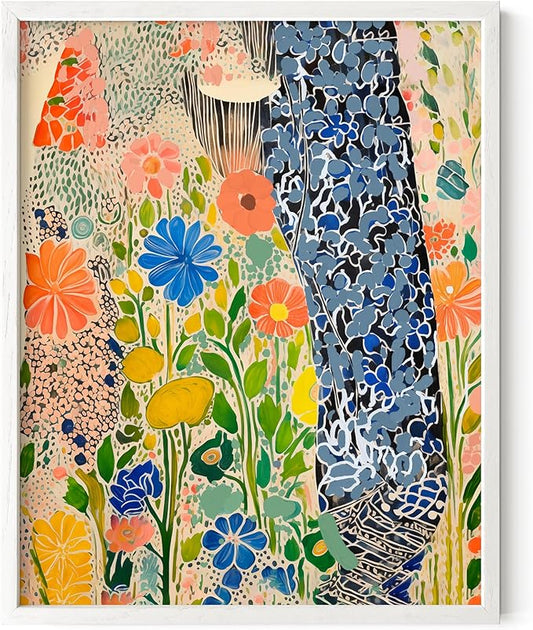 HAUS AND HUES Floral Art Wall Decor - Wildflowers Wall Art for Living Room, Floral Artwork for Bedroom Walls, Flower Painting for College Girls Dorm Room (Spring Florals, White Frame, 11x14)