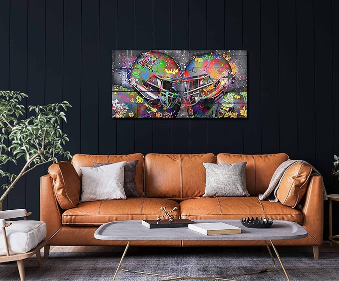 SIXTTART Graffiti Rugby Sports Posters Canvas Wall-Art - American Football Sport For Boy's Room Wall Decor - Football Poster Ready To Hang Size 40" x 20"