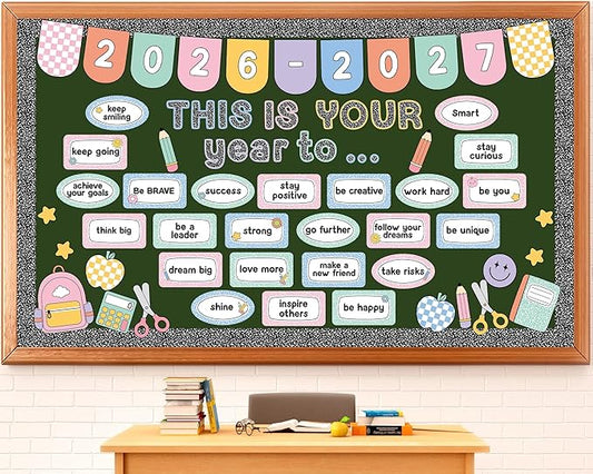This is Your Year to Bulletin Board Set Composition Notebook Classroom Decoration Welcome Back to School 2026 New Year Cutouts for School Office Chalkboard Wall Door Learning Activities Decor Supplies