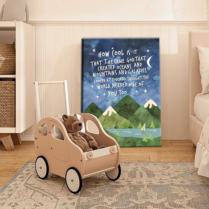 Same God Creation Canvas Wall Art – Framed Nursery Mountain Wall Decor, Inspirational Canvas Prints, Baptism, Adoption, First Communion Gifts for Boys and Girls – 16x24in