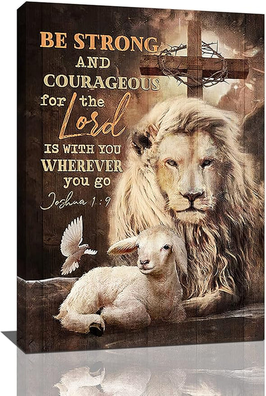 yerretin Lion Of Judah Wall Art Christian Bible Verses Pictures Wall Decor Religious Lamb Lion Canvas Painting Modern Home Artwork for Bathroom Bedroom Office Living Room Framed 16"x24"