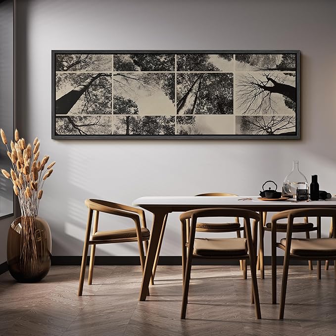 SIGNFORD Large Framed Canvas Print Wall Art Black and White Forest Canopy Grid Collage Illustrations Modern Art Calm Warm for Living Room, Bedroom, Office - 60"x20"