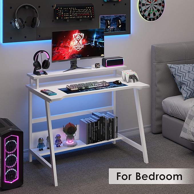 ALISENED 31.5 Inch Small Office Desk with Storage, Small Desk for Small Spaces, Compact Home Office Desk, Mini Study Desk for Bedroom, White
