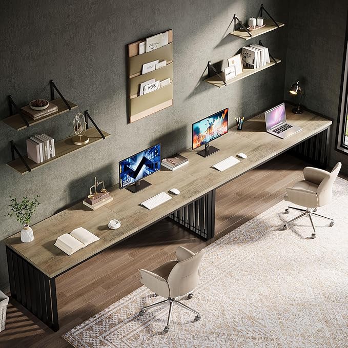 Tribesigns 78" Extra Long Computer Desk, 2-Person Desk with Metal Legs, Industrial Double Desk for Home Office (Gray)
