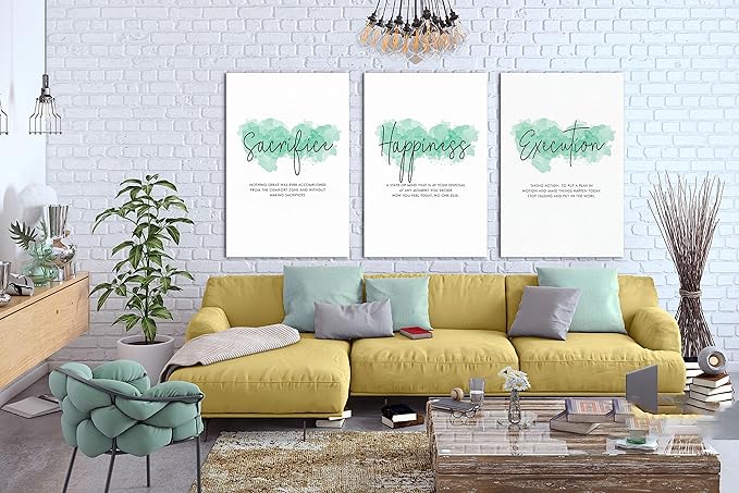 SHMAO Office Canvas Wall Art Motivational Wall Decor, 3 Piece Sacrifice Happiness Execution Print Pictures for Office Wall Decor Women Inspirational Framed Artwork Home Office Decor 24”x36”x3 Panels