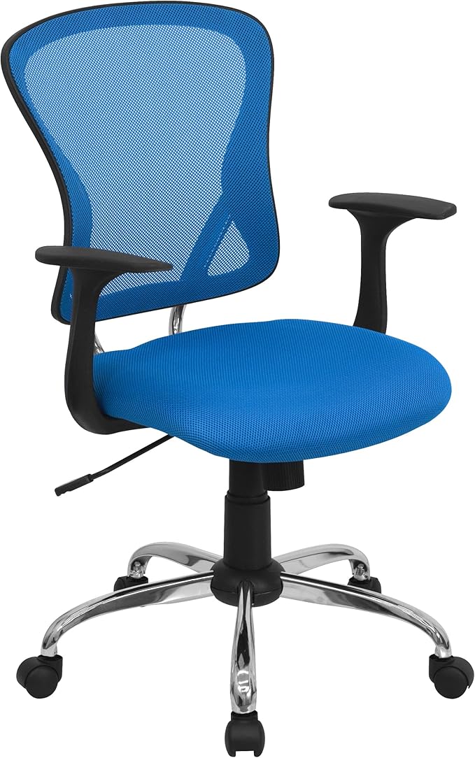 Flash Furniture Alfred Mid-Back Blue Mesh Swivel Task Office Chair with Chrome Base and Arms