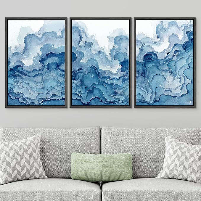 SIGNWIN Framed Canvas Print Wall Art Set Pastel Watercolor Mountain Range Abstract Shapes Illustrations Modern Art Decorative Nordic Zen Chic for Living Room, Bedroom, Office - 16"x24"x3 Black