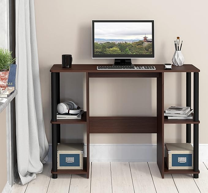 SHW 38-Inch Home Office Wood Desk with Double Sided Shelves, Cherry
