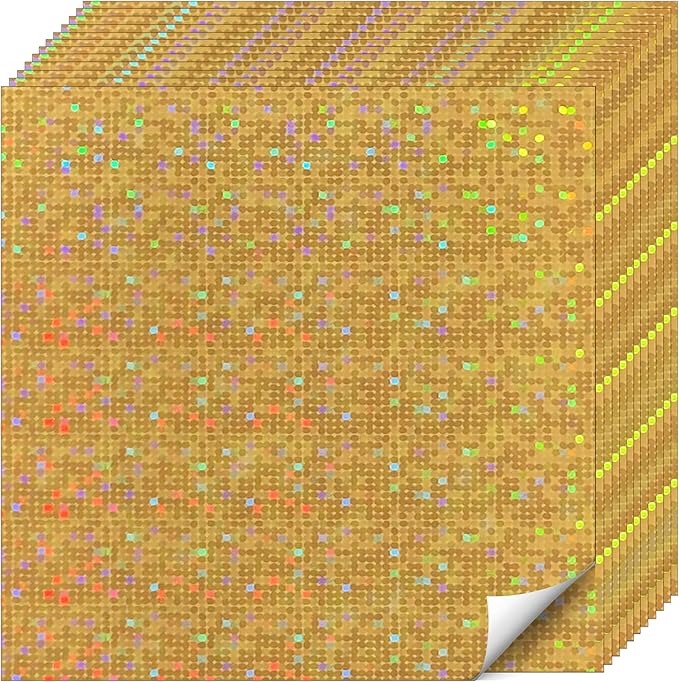 Holographic Gold Cardstock Paper 12x12 Inch, 12 Sheets Heavy Weight 92lb/250GSM Iridescent Mirror Finish for Scrapbooking, Wedding Invitations, Card Making, Party Decorations ﻿