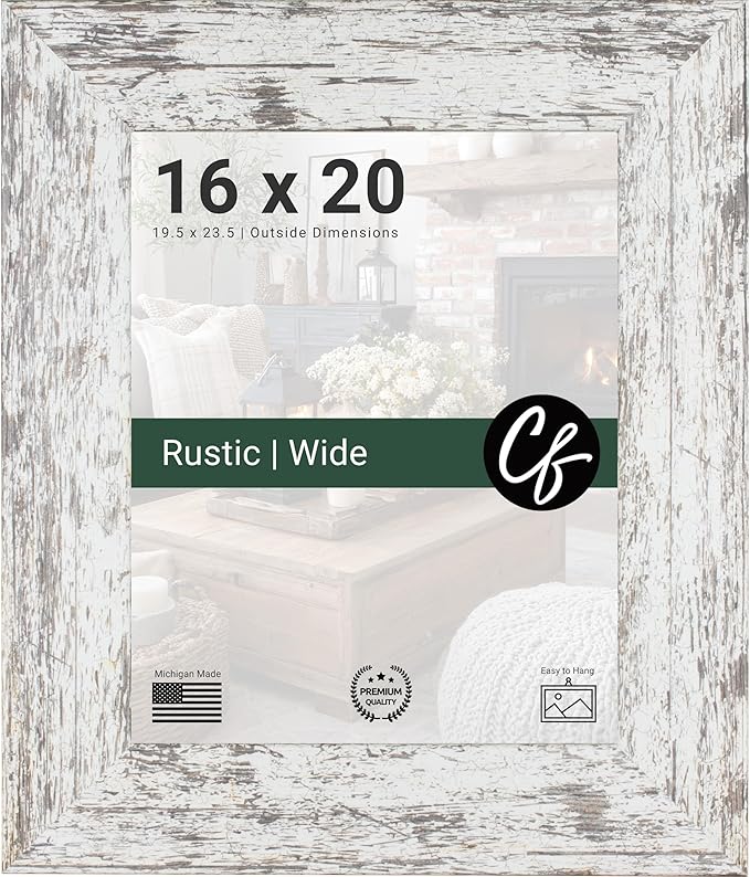 Craig Frames 16x20 Picture Frame for Wall Decor, White Barnwood, Wide Rustic Frame for Modern Farmhouse Style